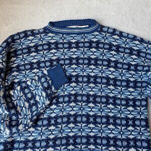 Vintage 90s Crossings Nordic Fair Isle Sweater Men L Blue Cosby Grandpacore USA